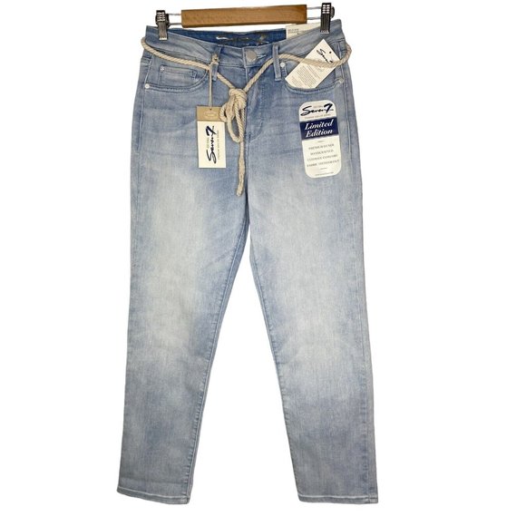 Seven7 Denim - Seven 7 High Rise Stovepipe Straight Jeans Light Wash Embellished Size 8